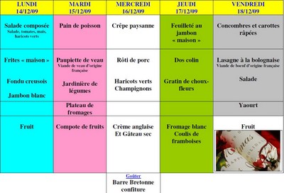 menu semaine 51