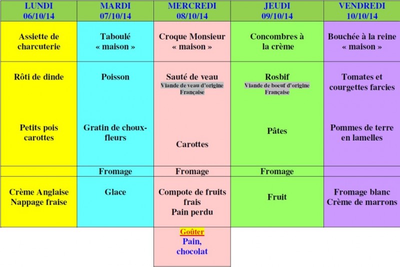 menu semaine 41