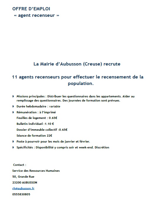 Offre d'emploi recenseur