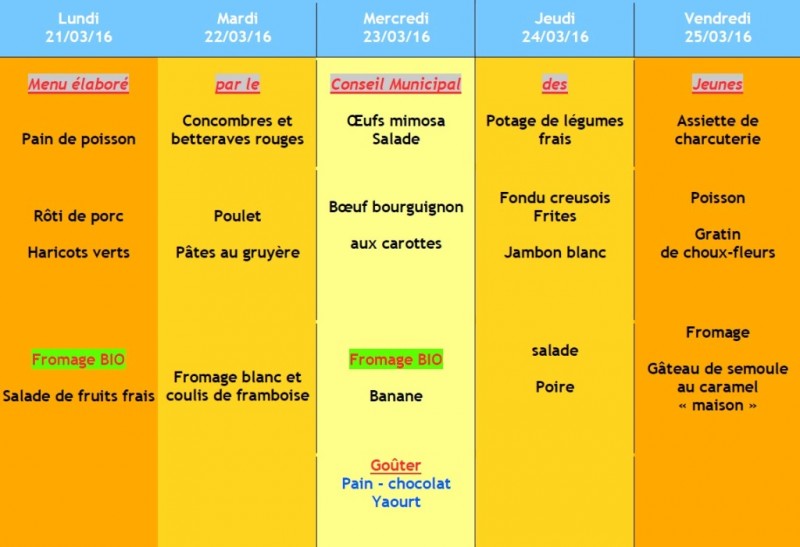 menu semaine 12 par le CMJ