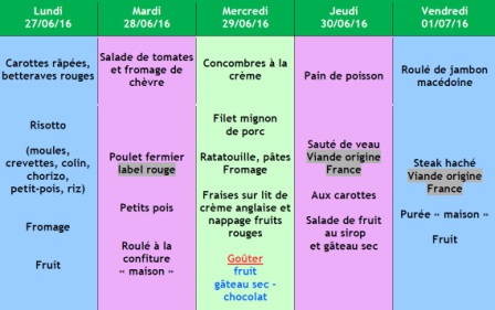 menu semaine 26