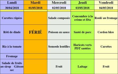 menu cantine semaine 18