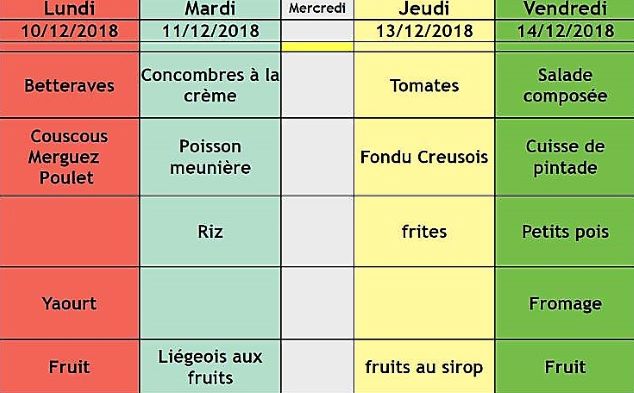 menu semaine 50