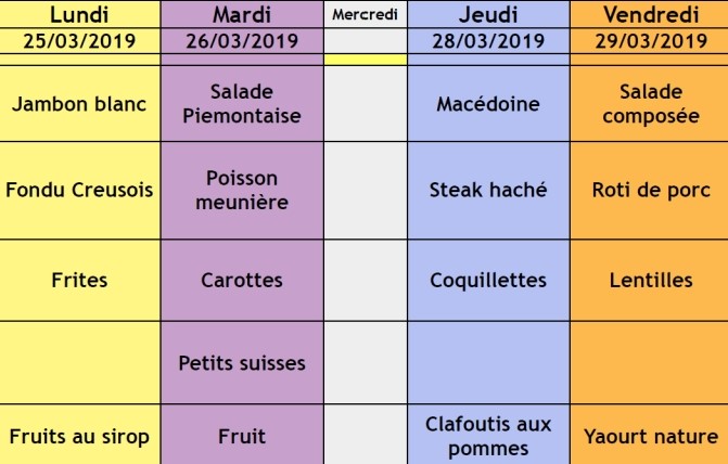 MENU SEMAINE 13