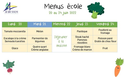 Menu du 20 au 24 juin