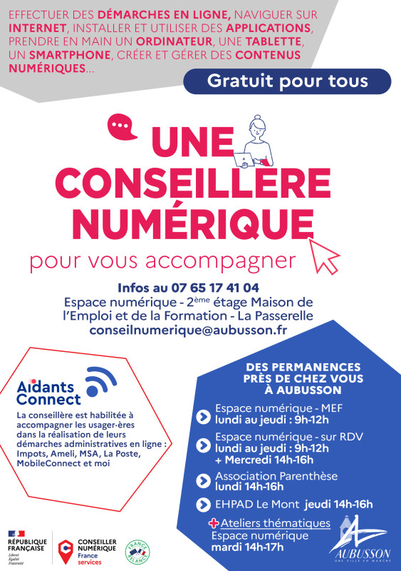 Permanences conseillère numérique Aubusson mai 2023