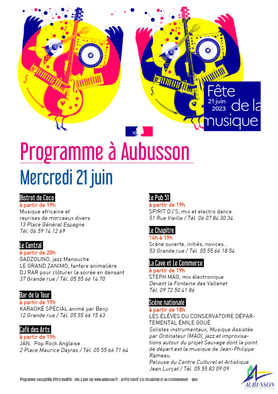 programme fête de la musique 2023 - Aubusson