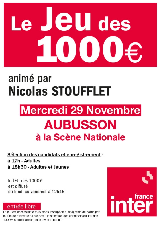 Affiche jeu des 1000€ Aubusson - 29 novembre