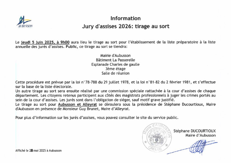 jury d'assises 2026 - tirage au sort